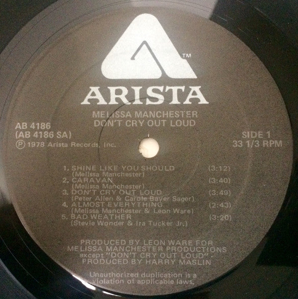Melissa Manchester : Don't Cry Out Loud (LP, Album, San)