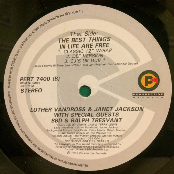 Luther Vandross & Janet Jackson With Special Guests Bell Biv Devoe & Ralph Tresvant : The Best Things In Life Are Free (12", EP)