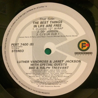 Luther Vandross & Janet Jackson With Special Guests Bell Biv Devoe & Ralph Tresvant : The Best Things In Life Are Free (12", EP)