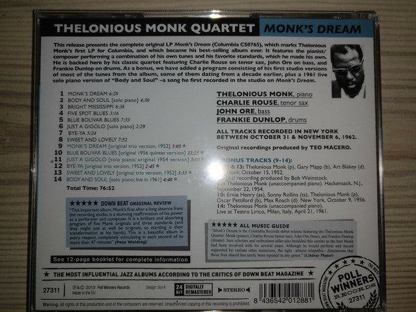 The Thelonious Monk Quartet : Monk's Dream (CD, Album, RE, RM, S/Edition, 24 )