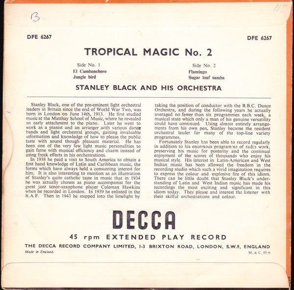 Stanley Black & His Orchestra : Tropical Magic - No. 2 (7", EP, Mono, Tri)