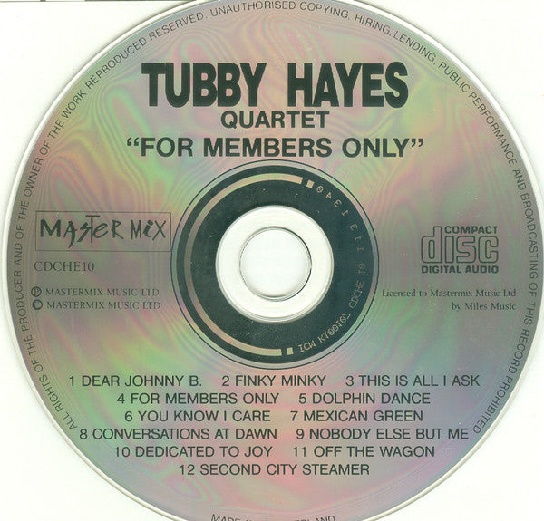 Tubby Hayes Quartet : For Members Only (CD, Album)