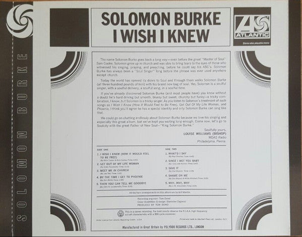 Solomon Burke : I Wish I Knew (CD, Album, Mono, RE)
