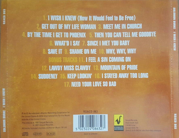 Solomon Burke : I Wish I Knew (CD, Album, Mono, RE)