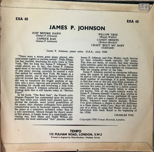 James Price Johnson : James P. Johnson (7", EP)