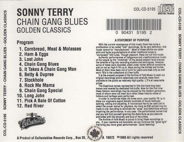 Sonny Terry : Chain Gang Blues (CD, Comp, RE)