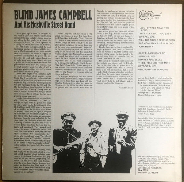 Blind James Campbell : Blind James Campbell And His Nashville Street Band (LP, Mono)
