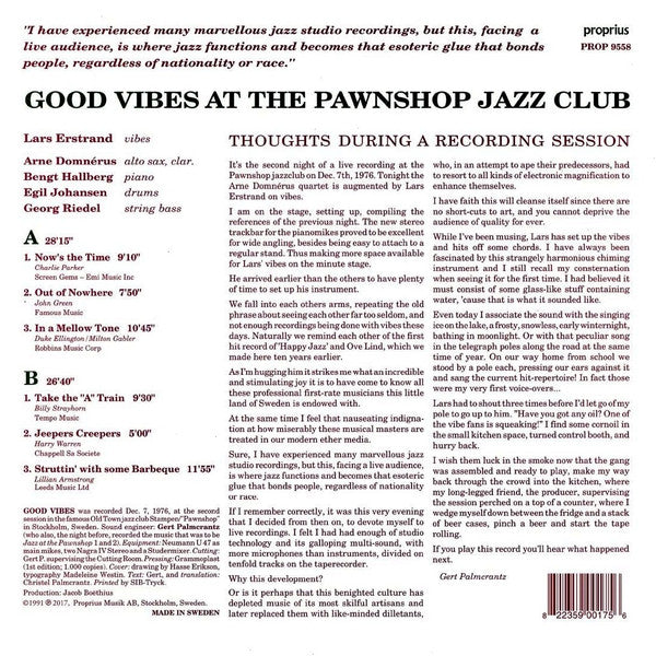 Lars Erstrand & Arne Domnérus : Good Vibes At The Pawnshop Jazz Club (LP, Album, RE)