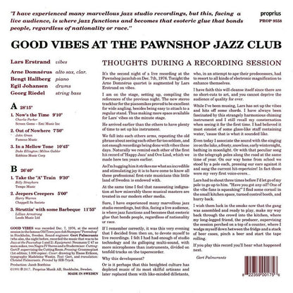Lars Erstrand & Arne Domnérus : Good Vibes At The Pawnshop Jazz Club (LP, Album, RE)