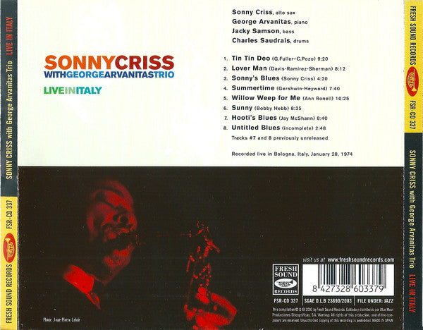 Sonny Criss with Georges Arvanitas Trio : Live In Italy (CD, Album, RE)