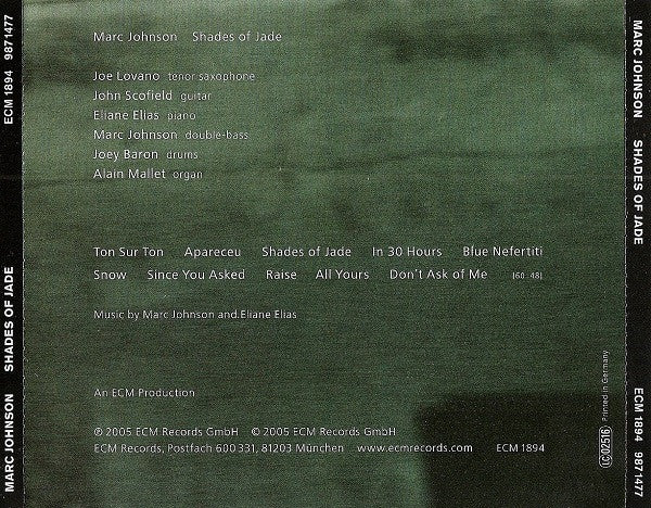 Marc Johnson (2) : Shades Of Jade (CD, Album)