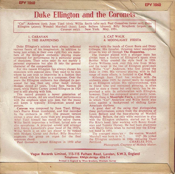 Duke Ellington And  The Coronets (3) : Duke Ellington's Coronets (7", EP, Mono)