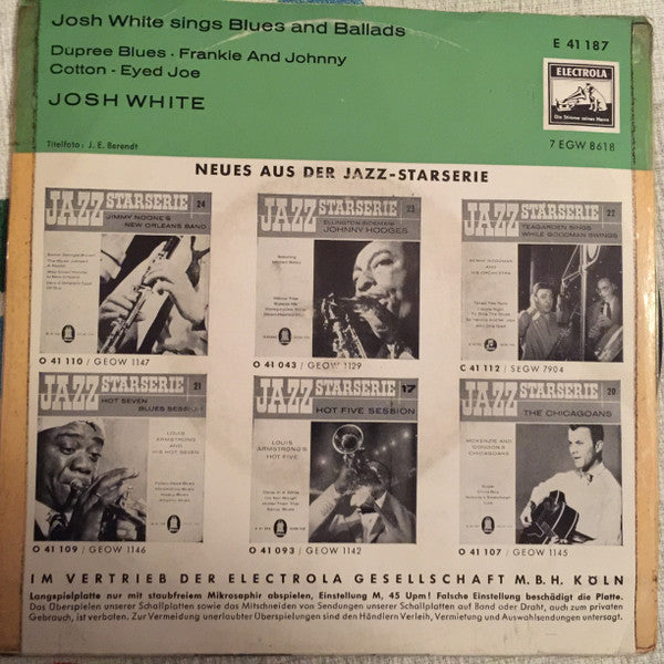 Josh White : Josh White Sings Blues And Ballads (7", EP)