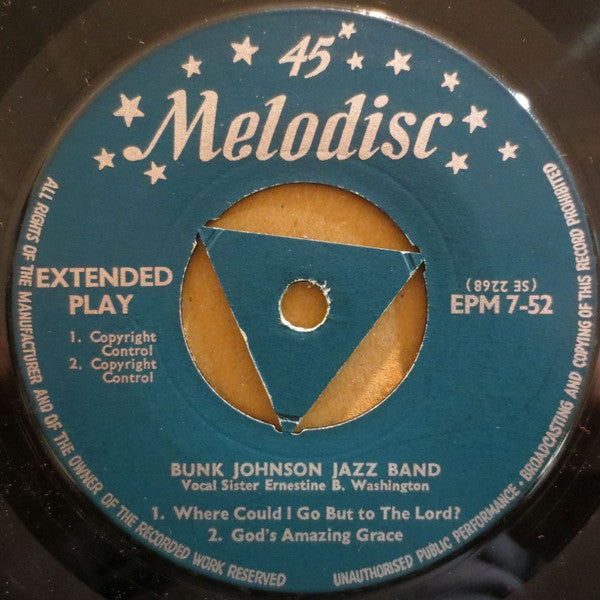 Bunk Johnson With Ernestine Washington : Where Could I Go / God's Amazing Grace / Does Jesus Care / The Lord Will Make A Way Somehow (7", EP)