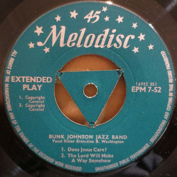 Bunk Johnson With Ernestine Washington : Where Could I Go / God's Amazing Grace / Does Jesus Care / The Lord Will Make A Way Somehow (7", EP)