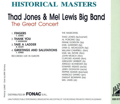 Thad Jones / Mel Lewis Orchestra : The Great Concert (CD, Album, Ltd, Num, RE, Unofficial)