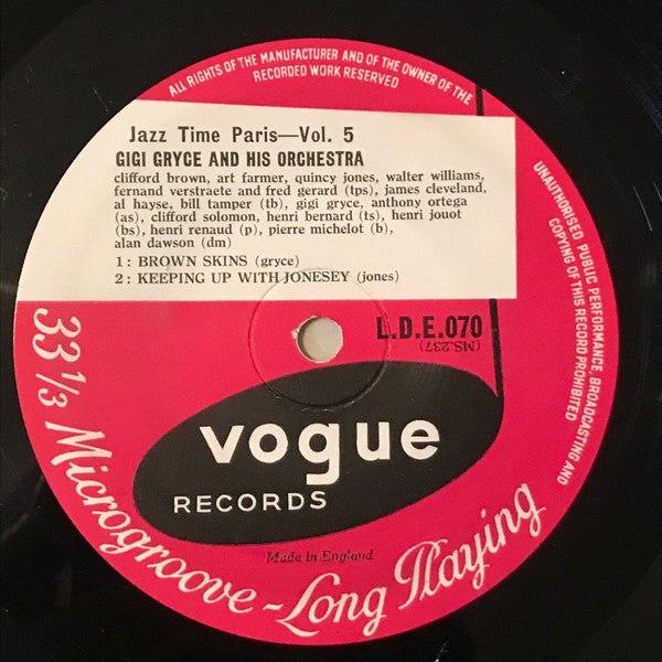 The Gigi Gryce Orchestra Featuring Clifford Brown : Jazz Time Paris Vol. 5 (10", Mono)
