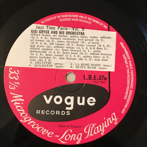 The Gigi Gryce Orchestra Featuring Clifford Brown : Jazz Time Paris Vol. 5 (10", Mono)
