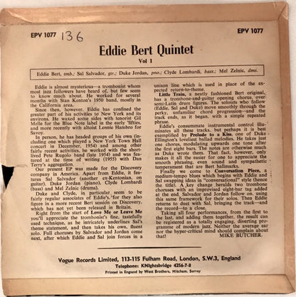 Eddie Bert Quintet : Vol. 1 (7", EP, Mono)