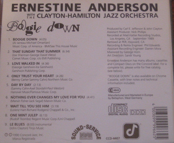 Ernestine Anderson With The Clayton-Hamilton Jazz Orchestra : Boogie Down (CD, Album)