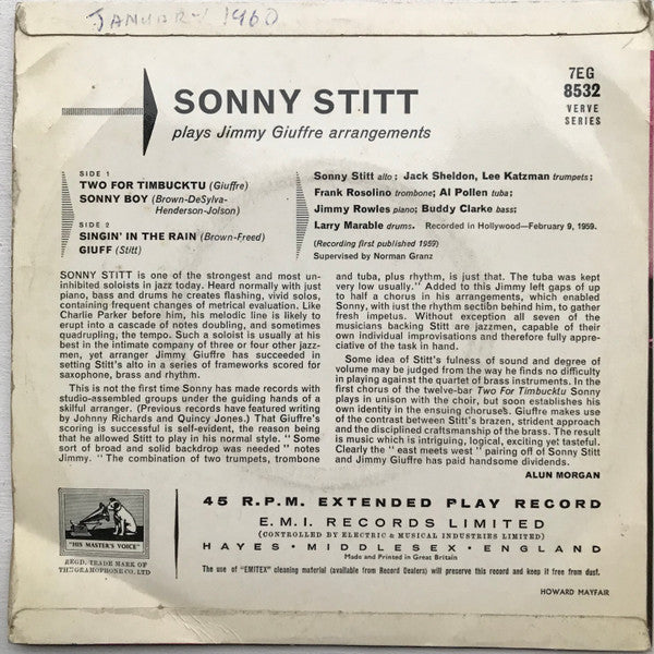 Sonny Stitt : Sonny Stitt Plays Jimmy Giuffre Arrangements (7", EP, Mono)