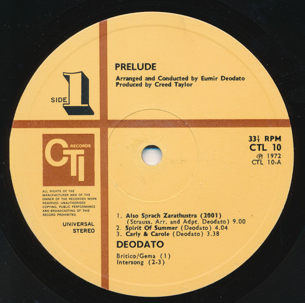 Eumir Deodato : Prelude (LP, Album, Gat)