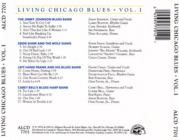 The Jimmy Johnson Blues Band / Eddie Shaw And The Wolf Gang / Left Hand Frank And His Blues Band / Carey Bell's Blues Harp Band : Living Chicago Blues Volume 1 (CD, Album, RE)