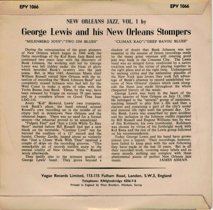 George Lewis And His New Orleans Stompers : New Orleans Jazz, Vol 1 (7", EP, RP)