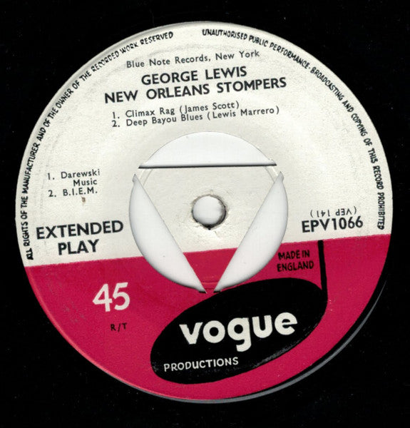 George Lewis And His New Orleans Stompers : New Orleans Jazz, Vol 1 (7", EP, RP)