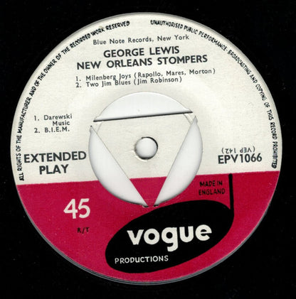 George Lewis And His New Orleans Stompers : New Orleans Jazz, Vol 1 (7", EP, RP)