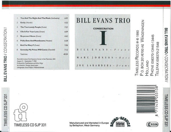 Bill Evans Trio* : Consecration I (CD, Album)
