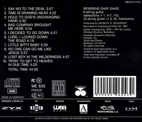 Reverend Gary Davis* : Say No To The Devil (CD, Album, RE, RM)