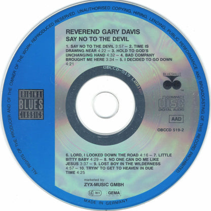 Reverend Gary Davis* : Say No To The Devil (CD, Album, RE, RM)
