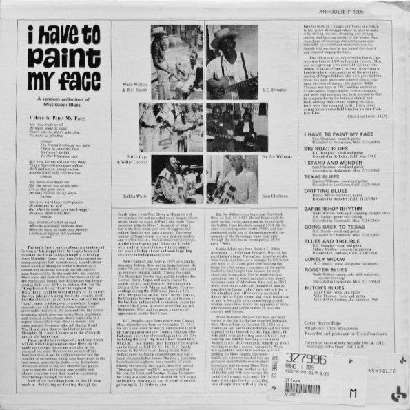 Various : I Have To Paint My Face - A Random Collection Of Mississippi Delta Blues (LP, Comp, RE)