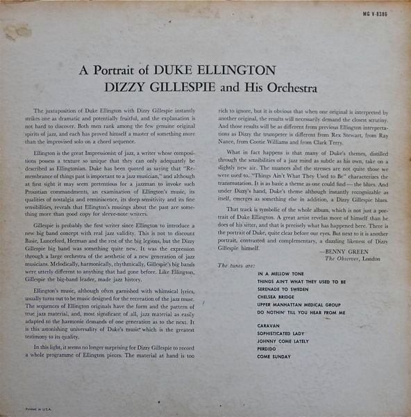 Dizzy Gillespie And His Orchestra : A Portrait Of Duke Ellington (LP, Album, Dee)