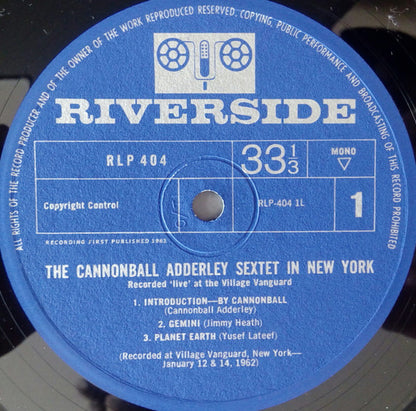 The Cannonball Adderley Sextet* : In New York (LP, Album, Mono)