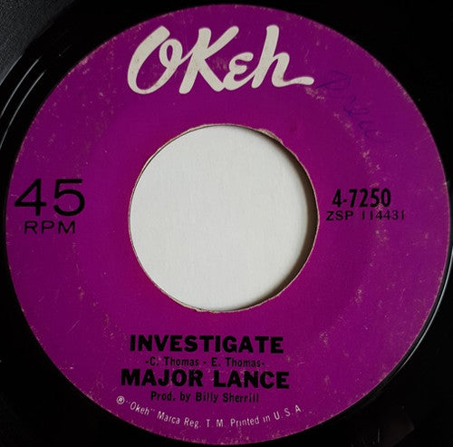 Major Lance : Investigate / Little Young Lover (7", Single)