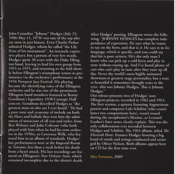 Johnny Hodges Quintet With Lalo Schifrin : Buenos Aires Blues (CD, Comp)