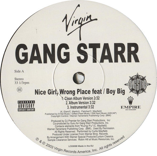 Gang Starr : Nice Girl, Wrong Place / Rite Where U Stand (12", Promo)