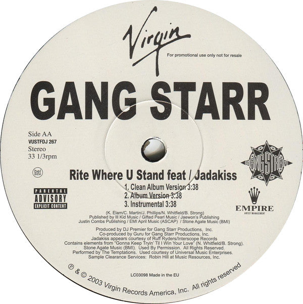 Gang Starr : Nice Girl, Wrong Place / Rite Where U Stand (12", Promo)