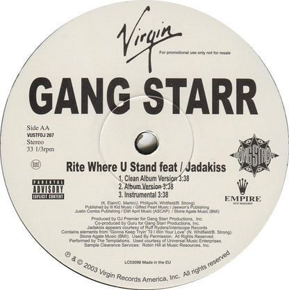 Gang Starr : Nice Girl, Wrong Place / Rite Where U Stand (12", Promo)