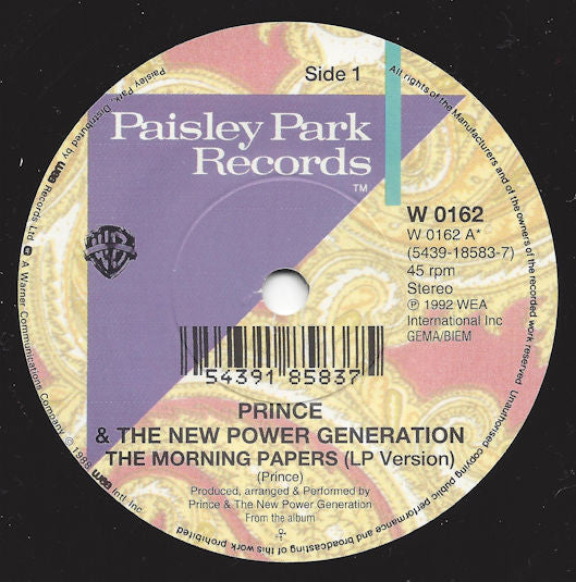 Prince And The New Power Generation : The Morning Papers (7", Single)