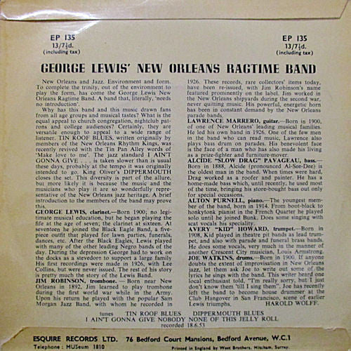 George Lewis' Ragtime Band : Vol II (7", EP)