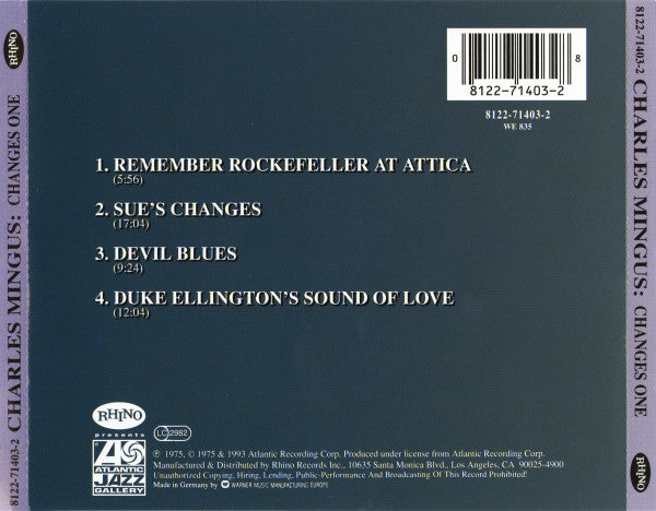 Charles Mingus : Changes One (CD, Album, RE, RM)