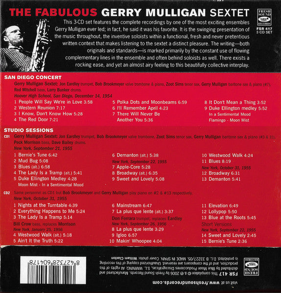 Gerry Mulligan And His Sextet : The San Diego Concert 1954 (The Beginning!) And The Complete Studio Sessions 1955-1956 (3xCD + Box, Comp, RM)