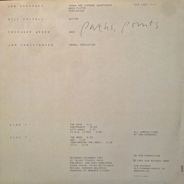 Jan Garbarek, Bill Frisell, Eberhard Weber, Jon Christensen : Paths, Prints (LP, Album)