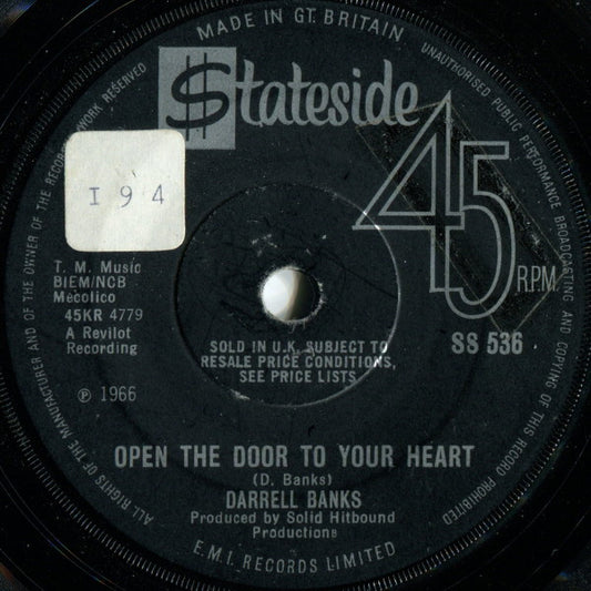 Darrell Banks : Open The Door To Your Heart  (7", Single, Sol)