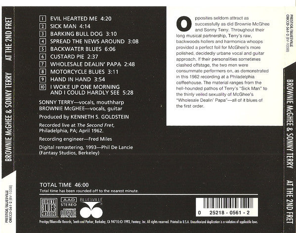 Brownie McGhee & Sonny Terry* : Brownie McGhee & Sonny Terry At The 2nd Fret (CD, Album, RE, RM)
