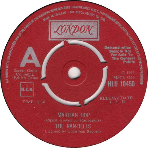 The Ran-Dells : Martian Hop (7", Promo, RE)
