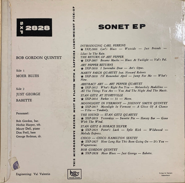 Bob Gordon Quintet : Bob Gordon Quintet (7", EP, Mono)